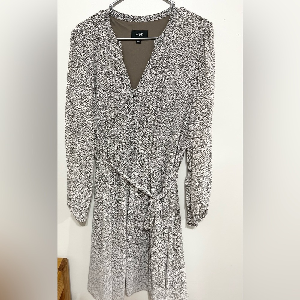 MSK Women's Fall Brown & Cream Print Long Sleeve Dress Size 16